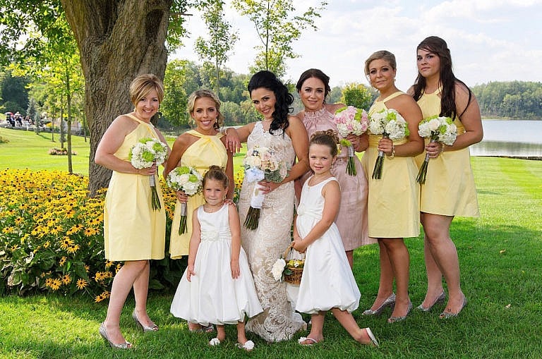 bridesmaids in garden at royal ambassador