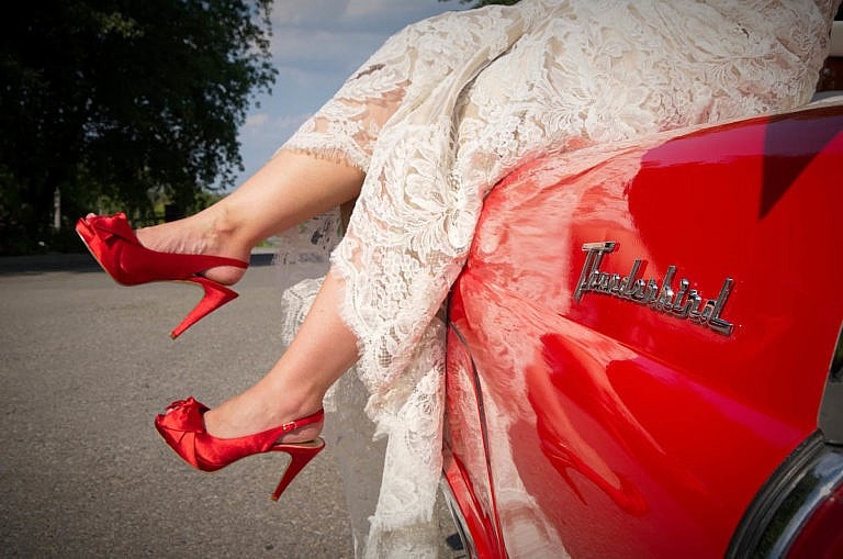 red heels with cheery red thunderbird at caledon wedding at Royal Ambassador