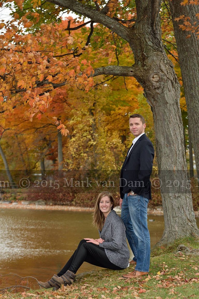 Orillia engagement photography session at Tudhope Park in Orilllia with punchy fall colours