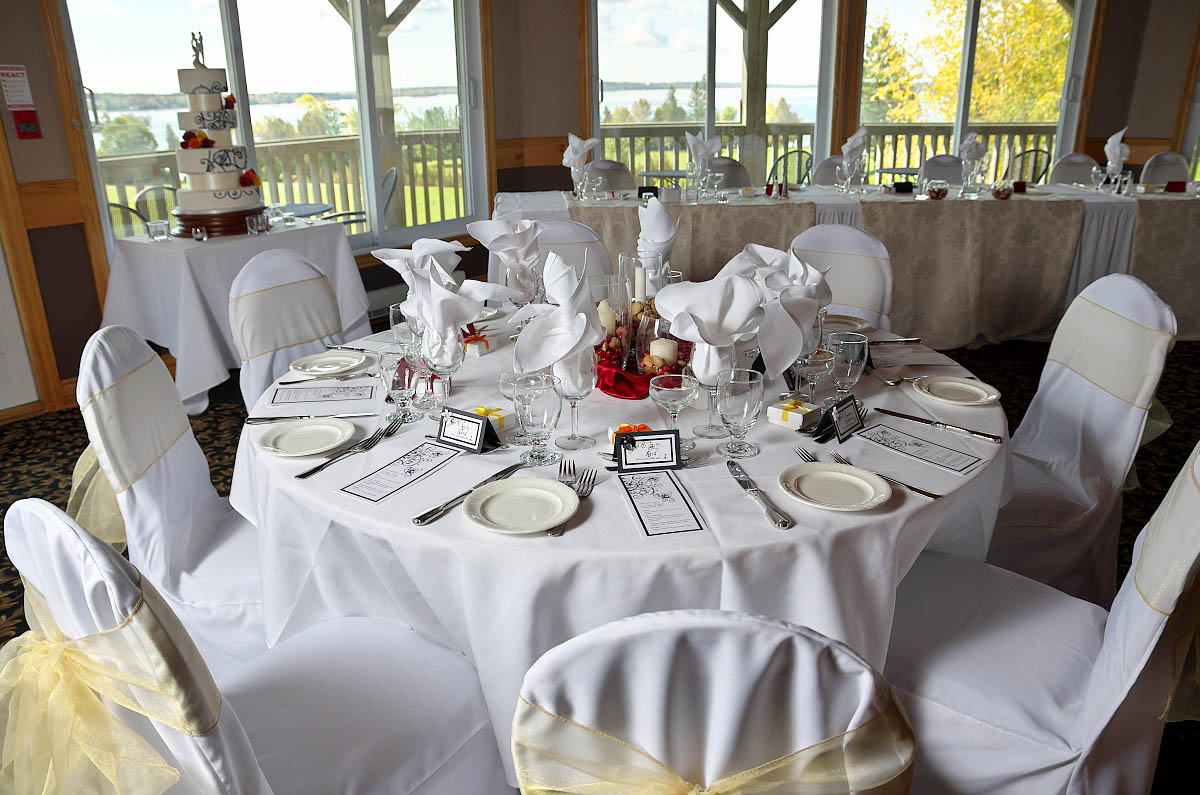 Beautifully decorated reception hall at Eganridge wedding in Fenelon Falls