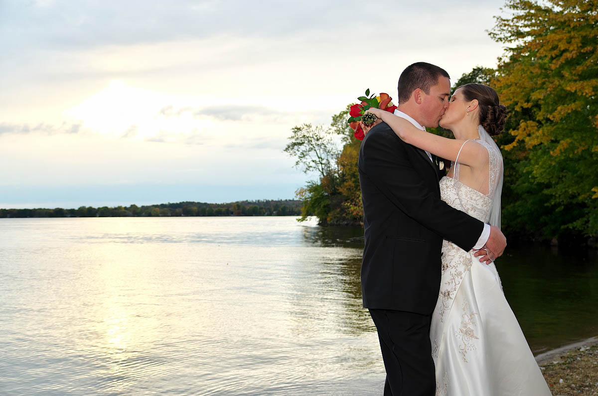 Bride and groom by Sturgeon Lake at Eganridge wedding