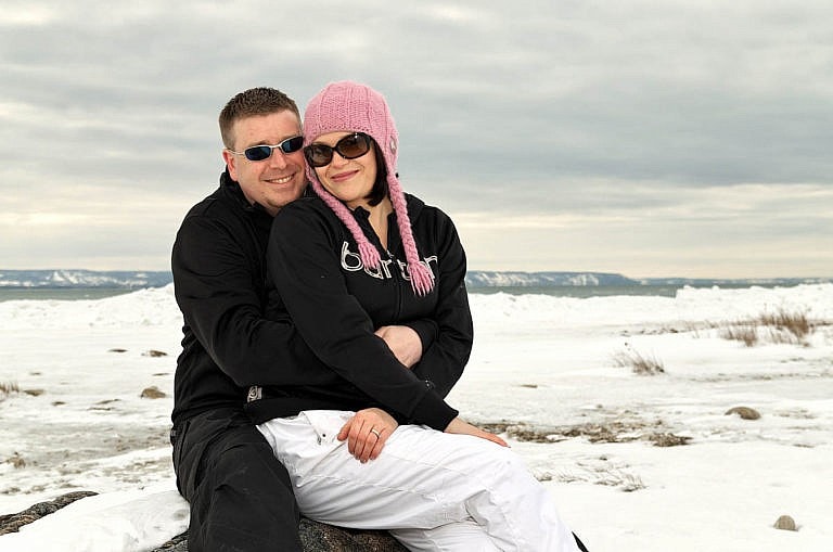 Snowboard engagement session at Wasaga Beach