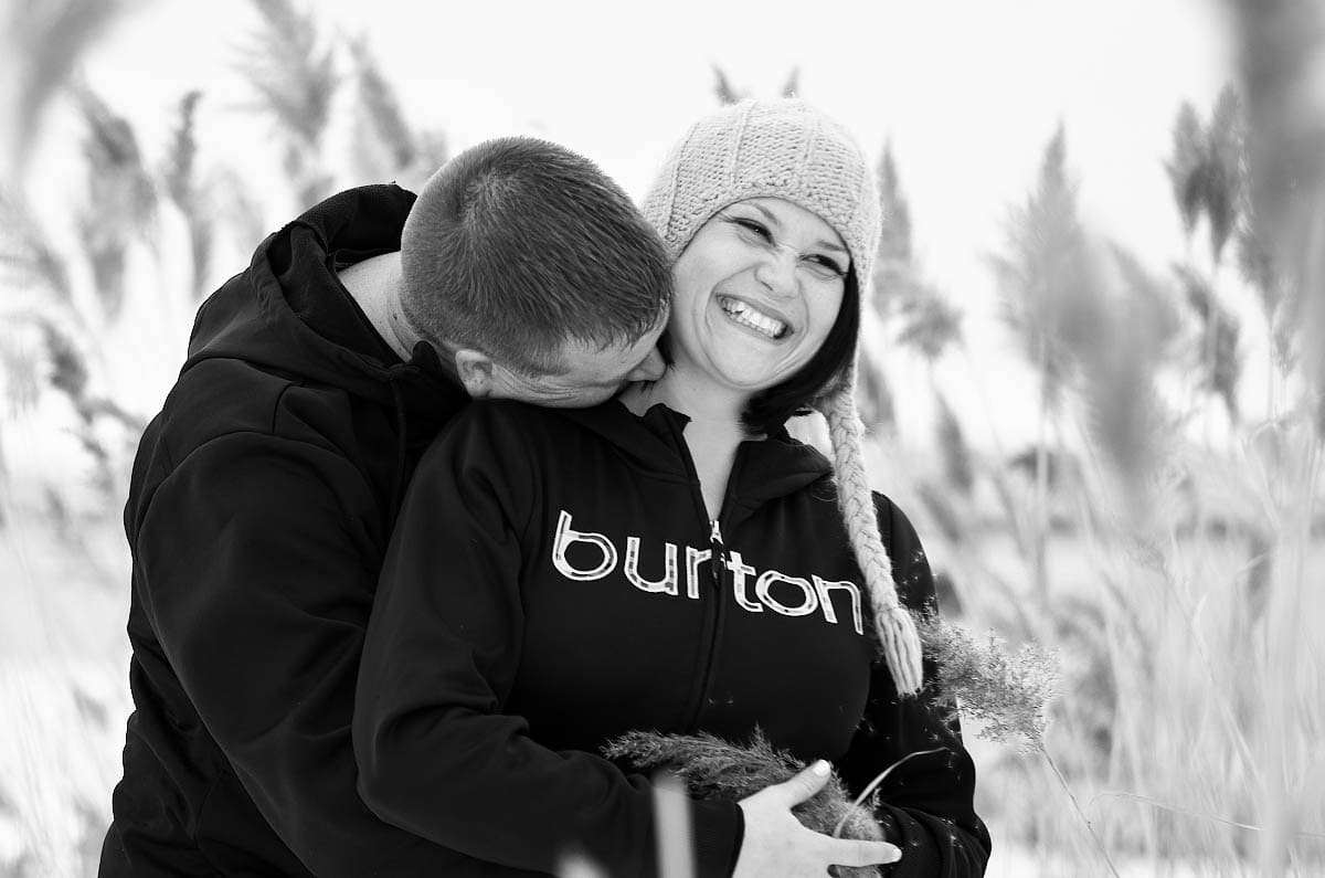 Snowboard engagement session at Wasaga Beach