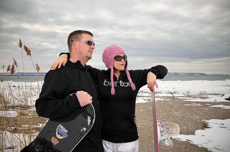 Snowboard engagement session at Wasaga Beach