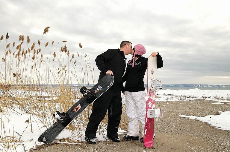 Snowboard engagement session at Wasaga Beach