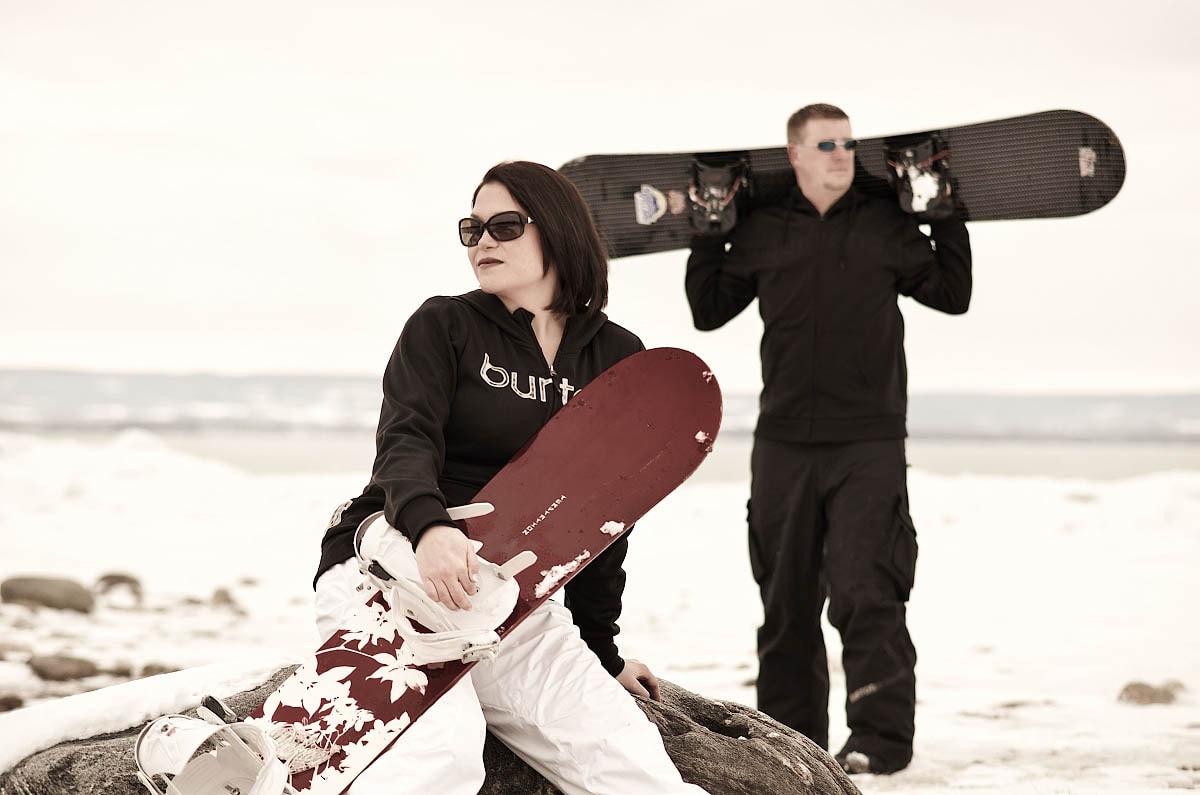 Snowboard engagement session at Wasaga Beach