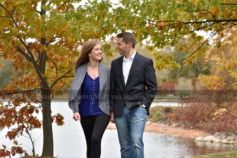 Orillia engagement photography session at Tudhope Park in Orilllia with punchy fall colours