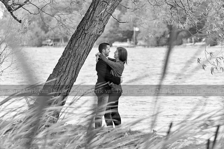 Orillia engagement photography session at Tudhope Park in Orilllia with punchy fall colours