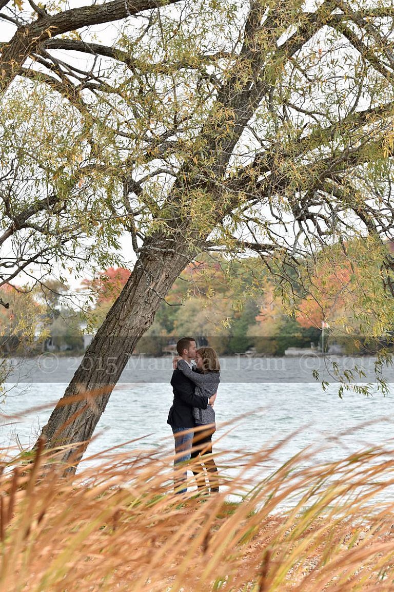 Orillia engagement photography session at Tudhope Park in Orilllia with punchy fall colours