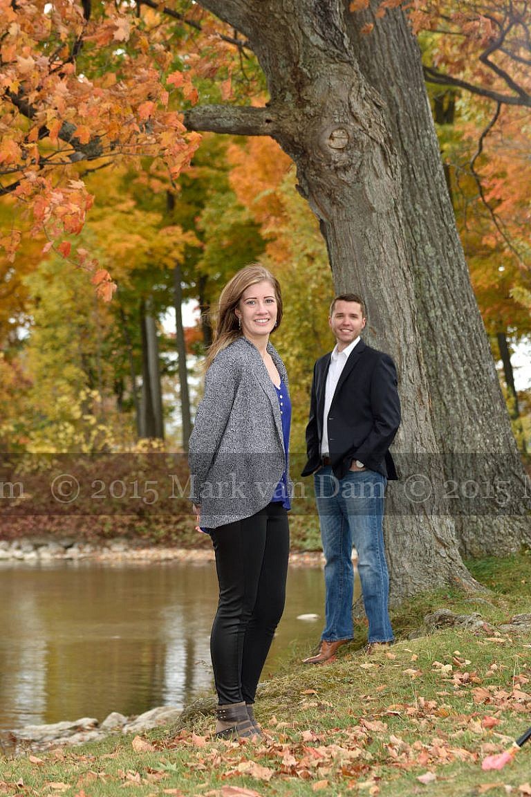 Orillia engagement photography session at Tudhope Park in Orilllia with punchy fall colours