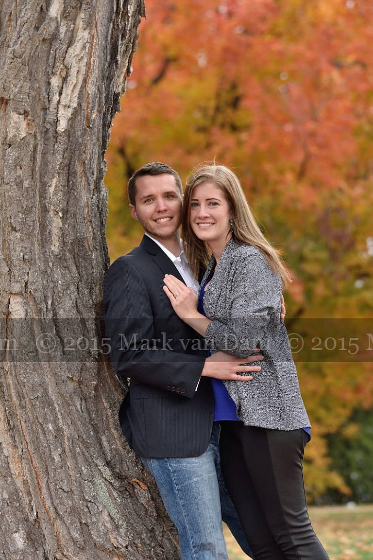 Orillia engagement photography session at Tudhope Park in Orilllia with punchy fall colours