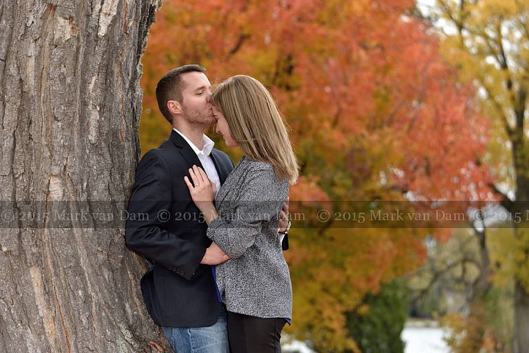 Orillia engagement photography session at Tudhope Park in Orilllia with punchy fall colours