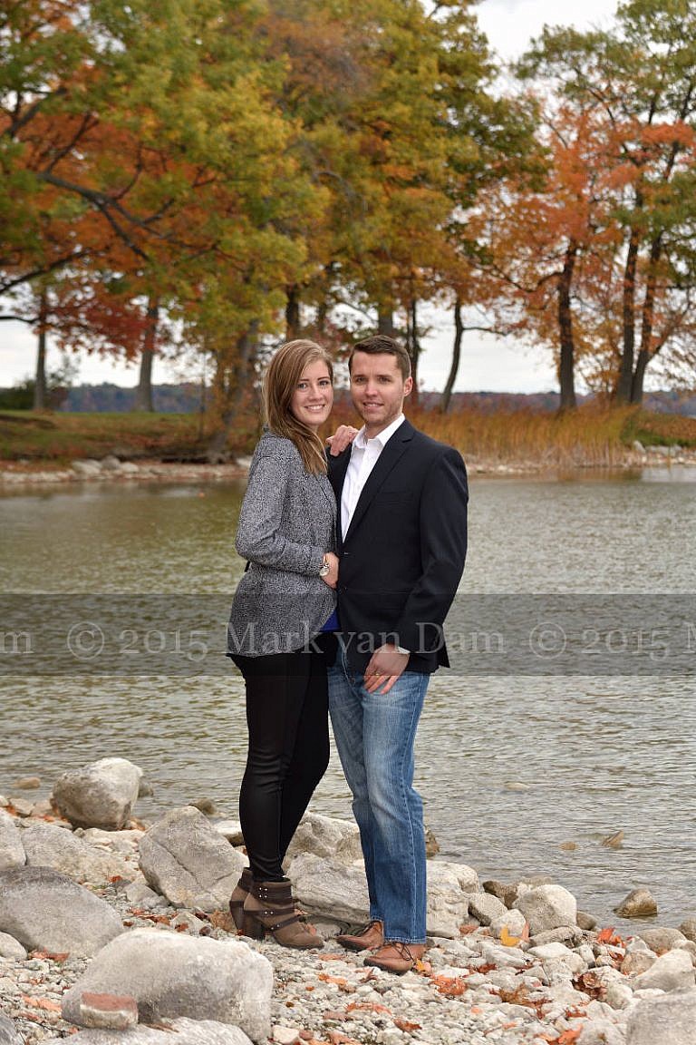 Orillia engagement photography session at Tudhope Park in Orilllia with punchy fall colours