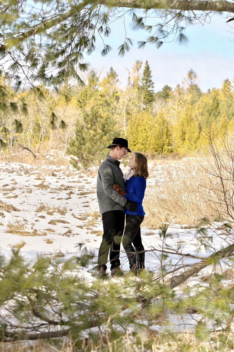 Wasaga beach photographer winter engagement session at Wasaga Beach provincial Park